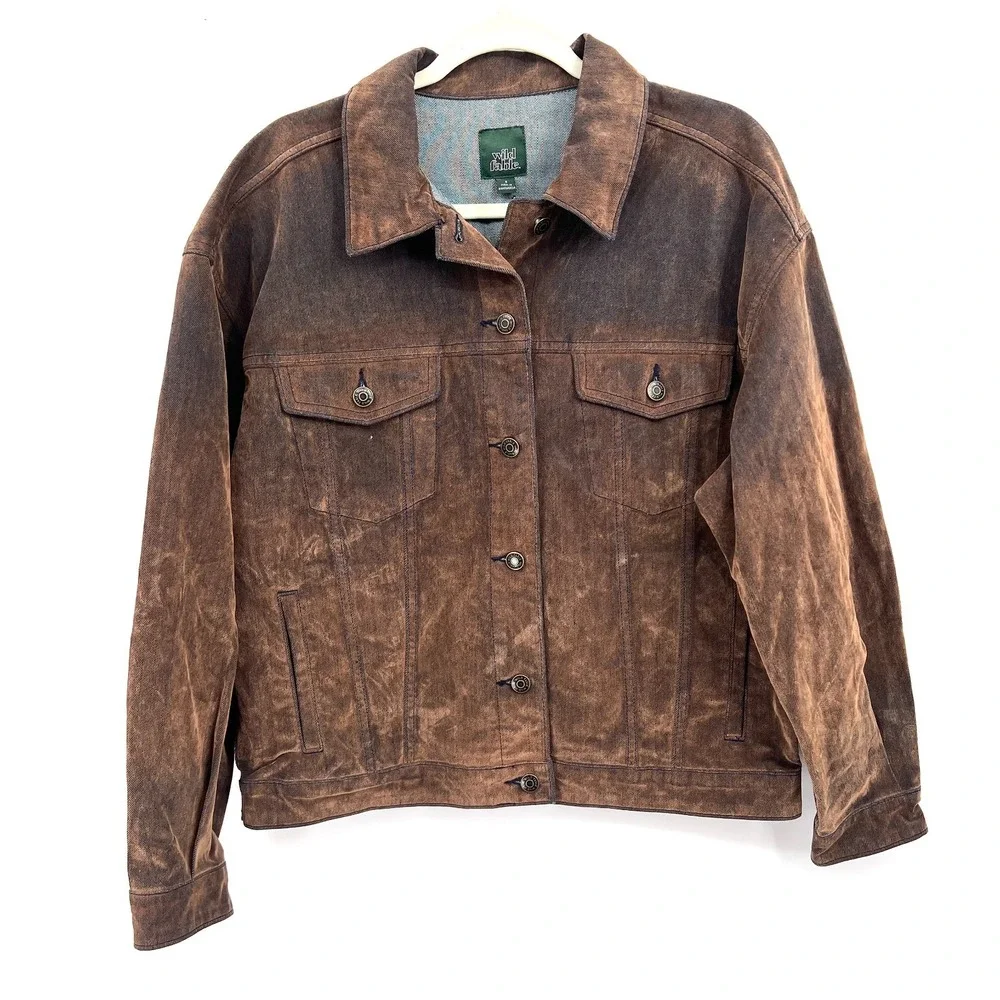 NEW Wild Fable flocked brown denim trucker jacket boho retro indie sleaze grunge